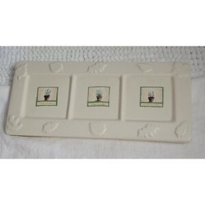 Pfaltzgraff Naturewood Serving Tray divided Springs Embossed Herbs Ceramic Decor